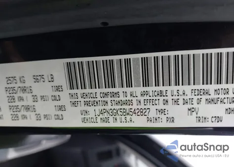 2011 Jeep Liberty Renegade z USA, uszkodzony, nr VIN 1J4PN3GK5BW542827